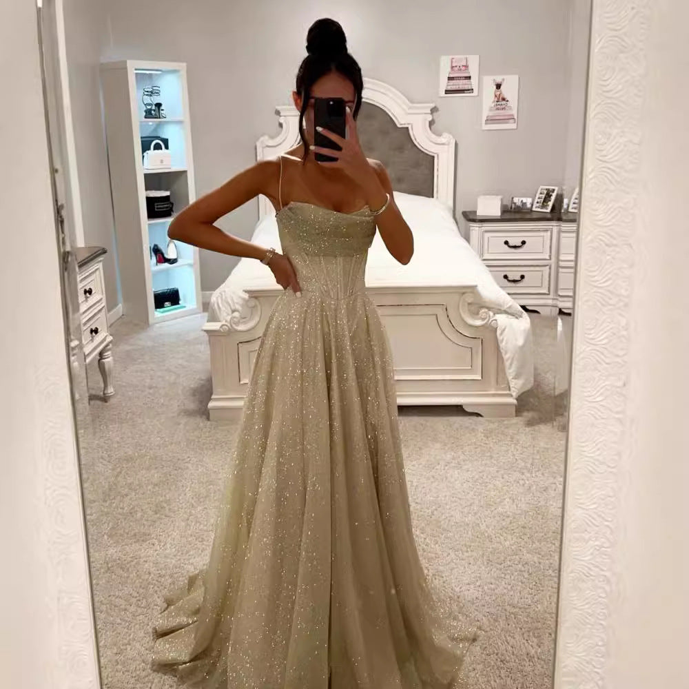 Ariana - Vestido de noche champán brillante