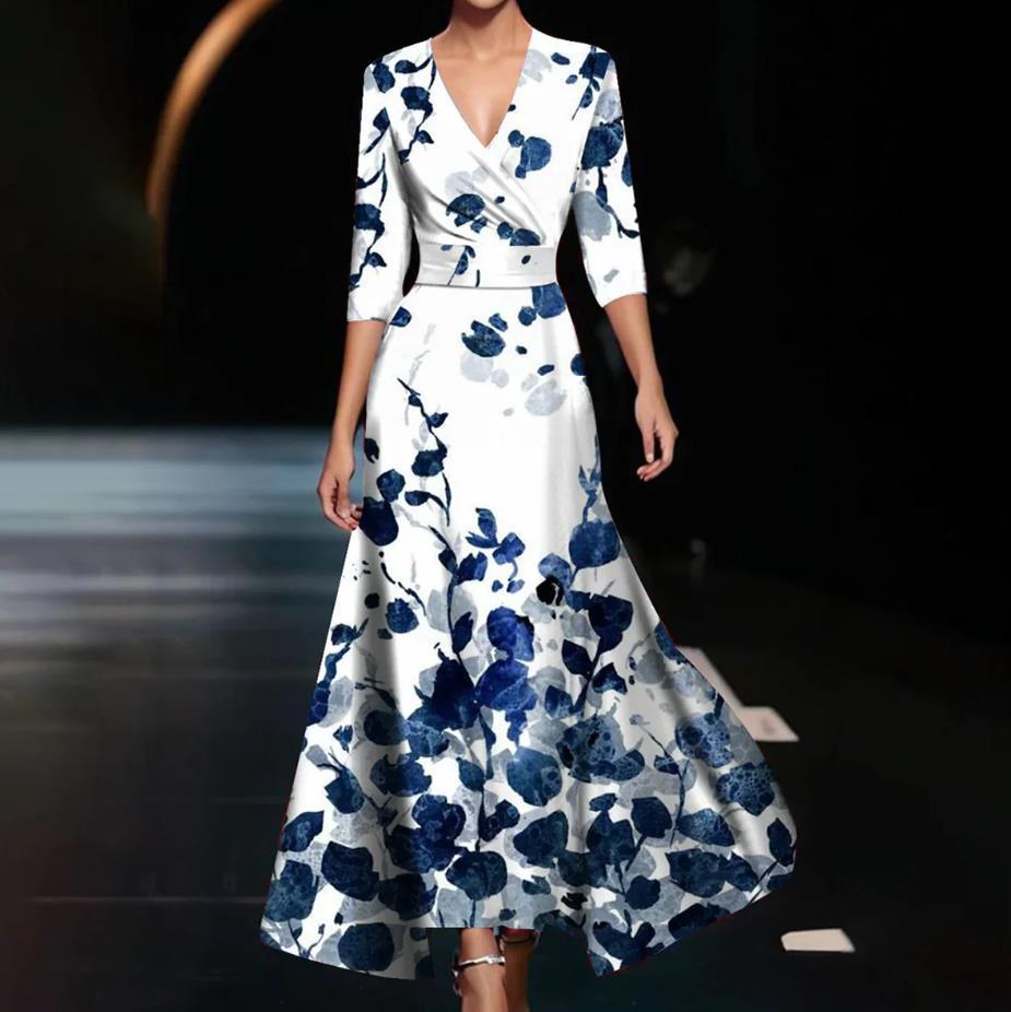 Vivian - Vestido maxi estampado con cuello en V