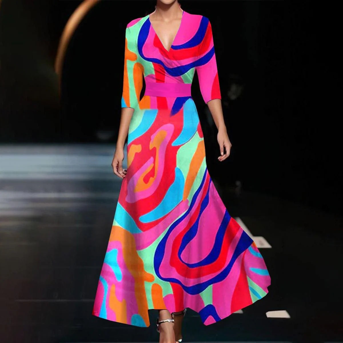 Vivian - Vestido maxi estampado con cuello en V