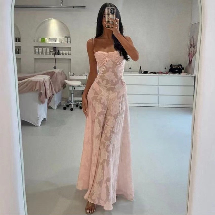 Chandrina - Vestido de fiesta de encaje floral transparente
