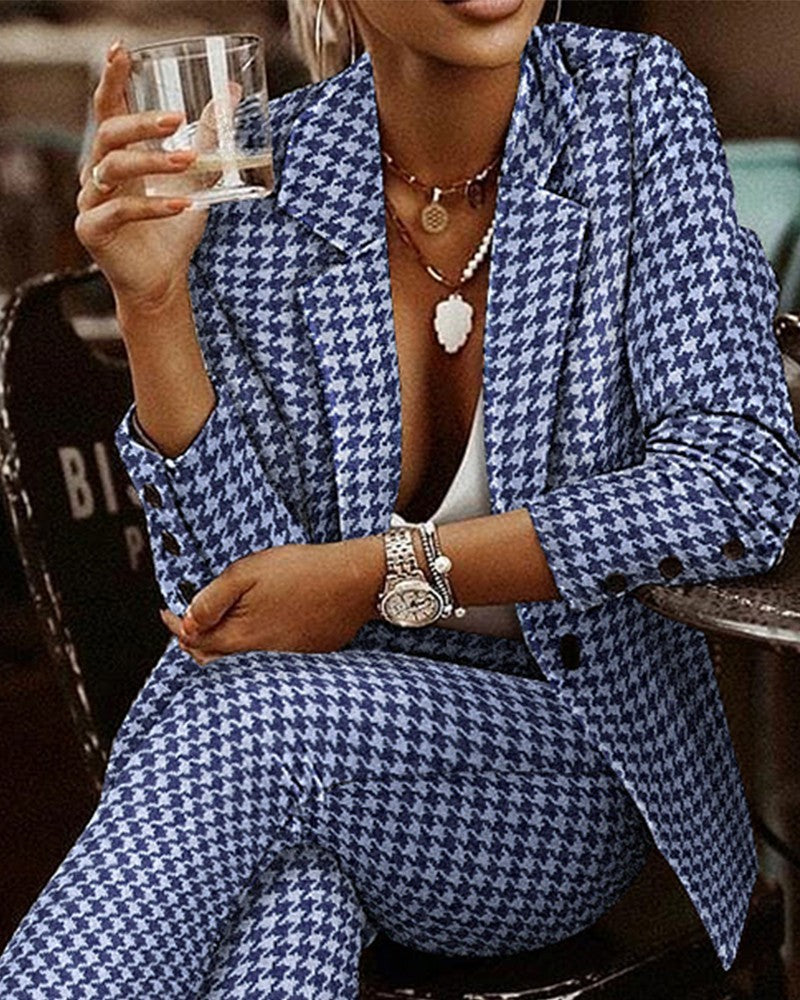 Celeste - Conjunto de blazer con estampado de pata de gallo