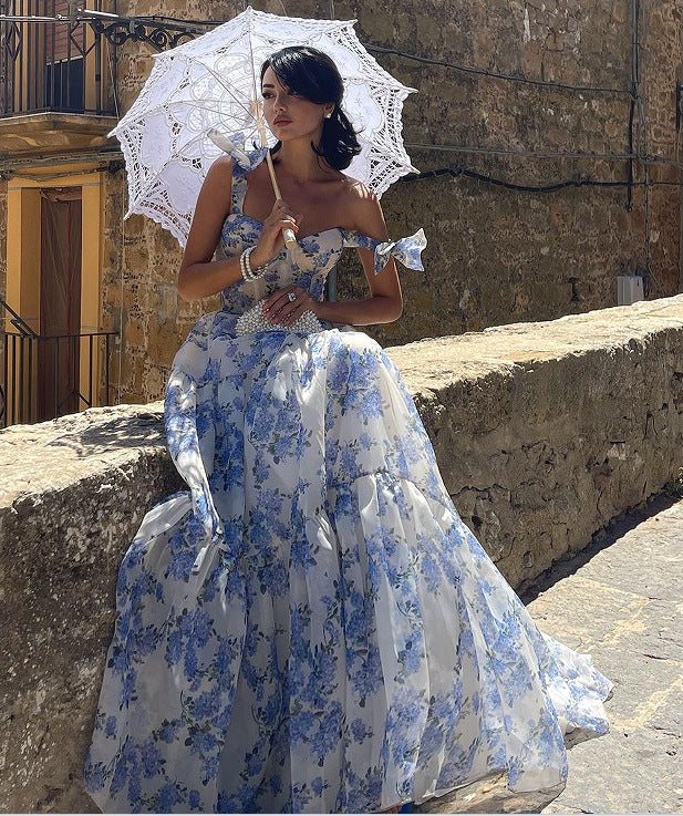 Aurora - Vestido largo floral estilo princesa