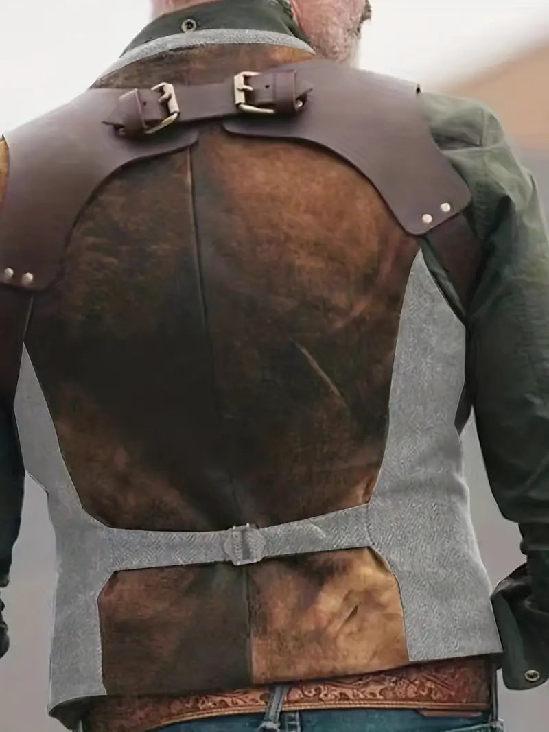 Lorenzo | Gilet in Tweed con Bretelle in Pelle Stile Vintage