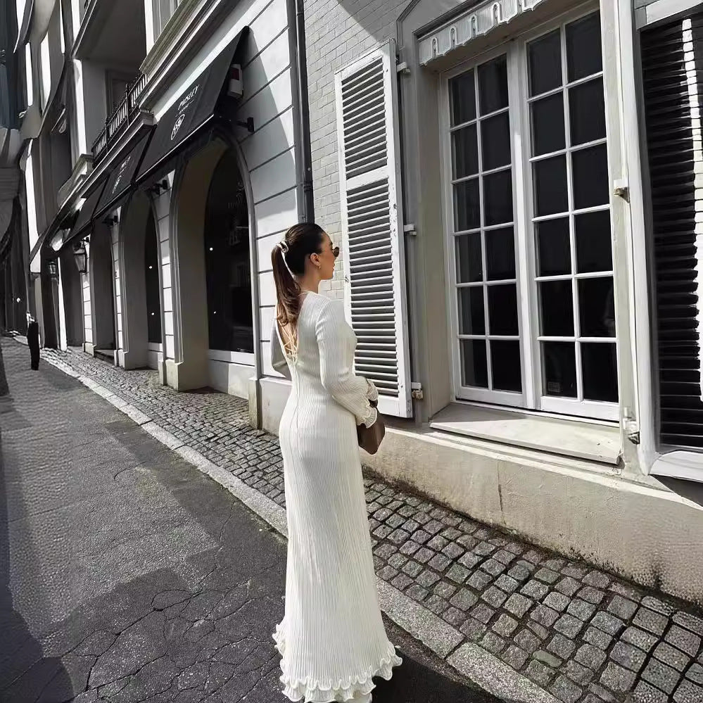 Teresa - Vestido largo acanalado con volantes