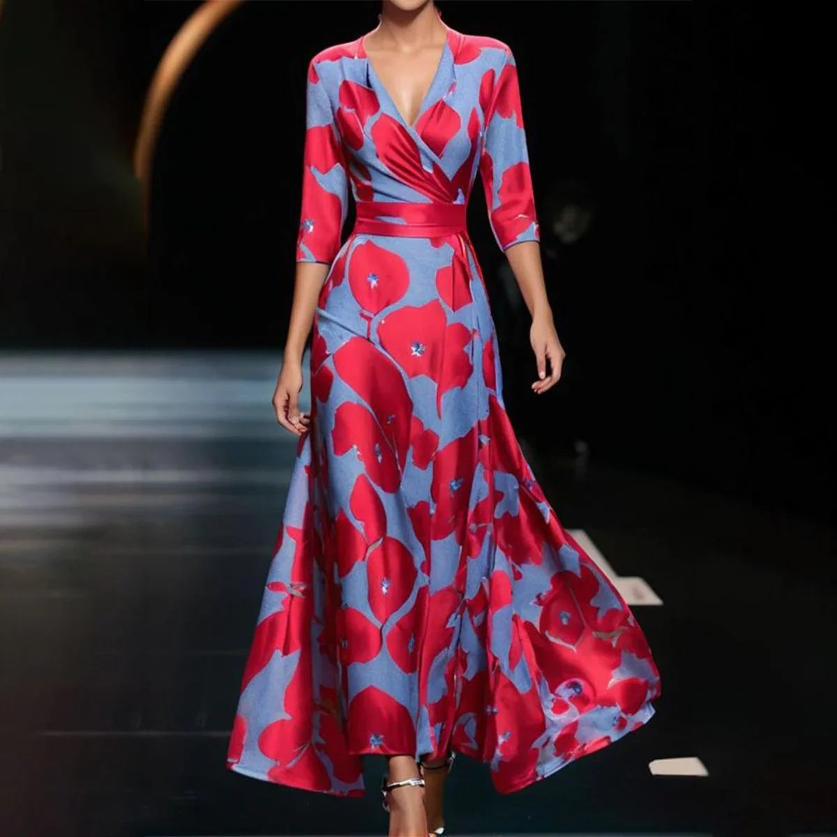Vivian - Vestido maxi estampado con cuello en V