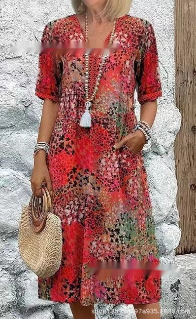 Arlene - Vestido midi estampado con cuello en V
