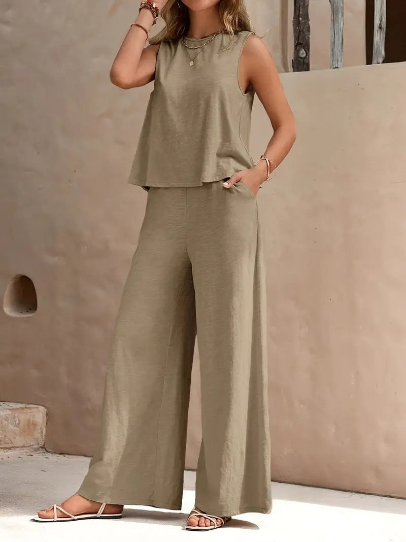 Eva - Conjunto de salón sin mangas y pierna ancha