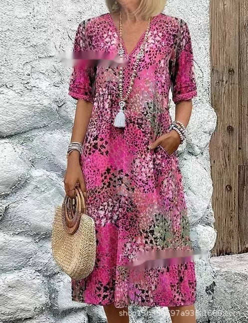 Arlene - Vestido midi estampado con cuello en V