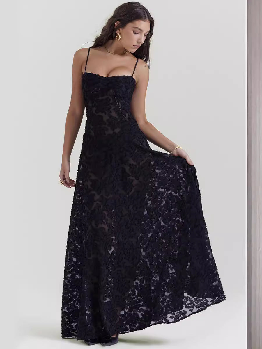 Chandrina - Vestido de fiesta de encaje floral transparente