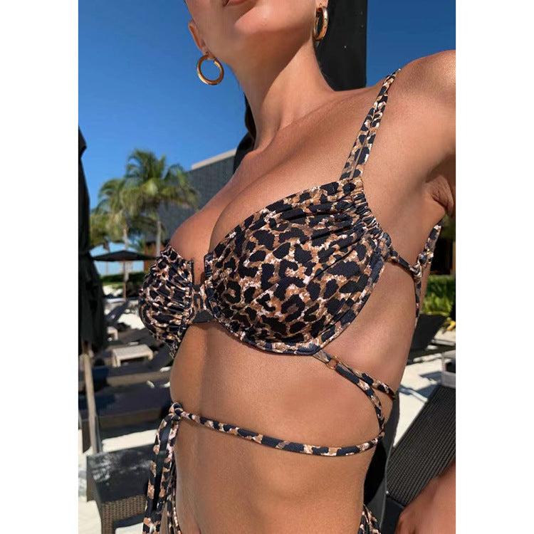 Stuttgart | Damen Neue Leopard Print Kordelzug Bikini