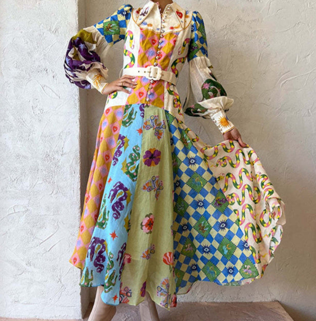 Astrid - Abito lungo con stampa boho e cintura