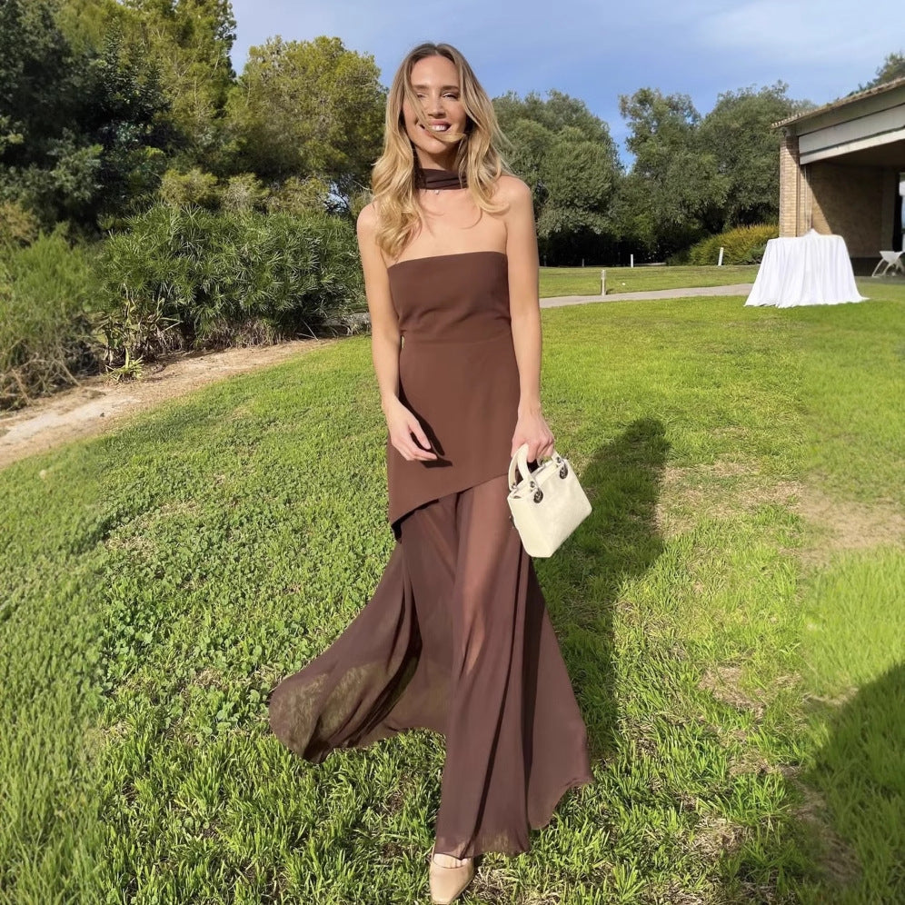 Stephanie - Strapless chiffon maxi dress