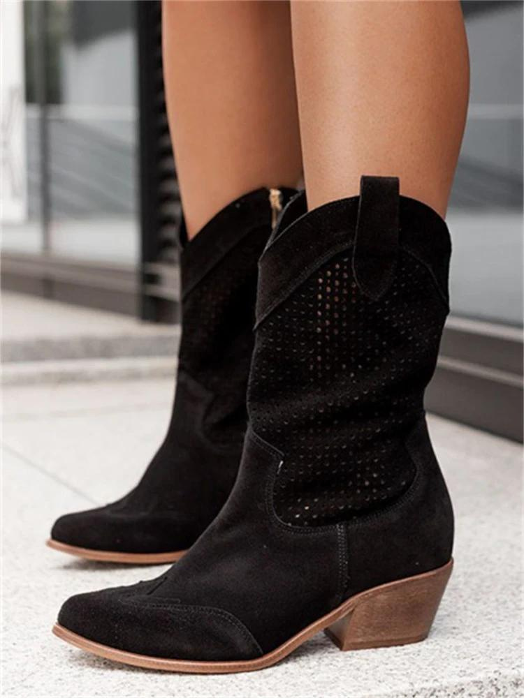 Alba - Bottes de cowboy blanches perforées pour un style frais et moderne