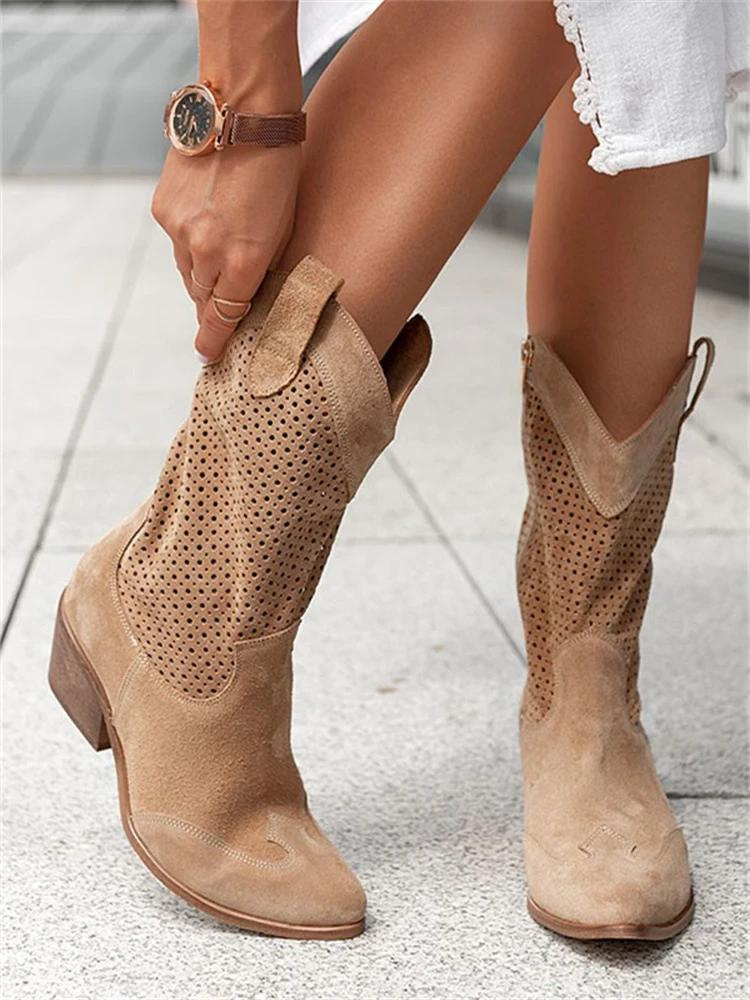 Alba - Bottes de cowboy blanches perforées pour un style frais et moderne