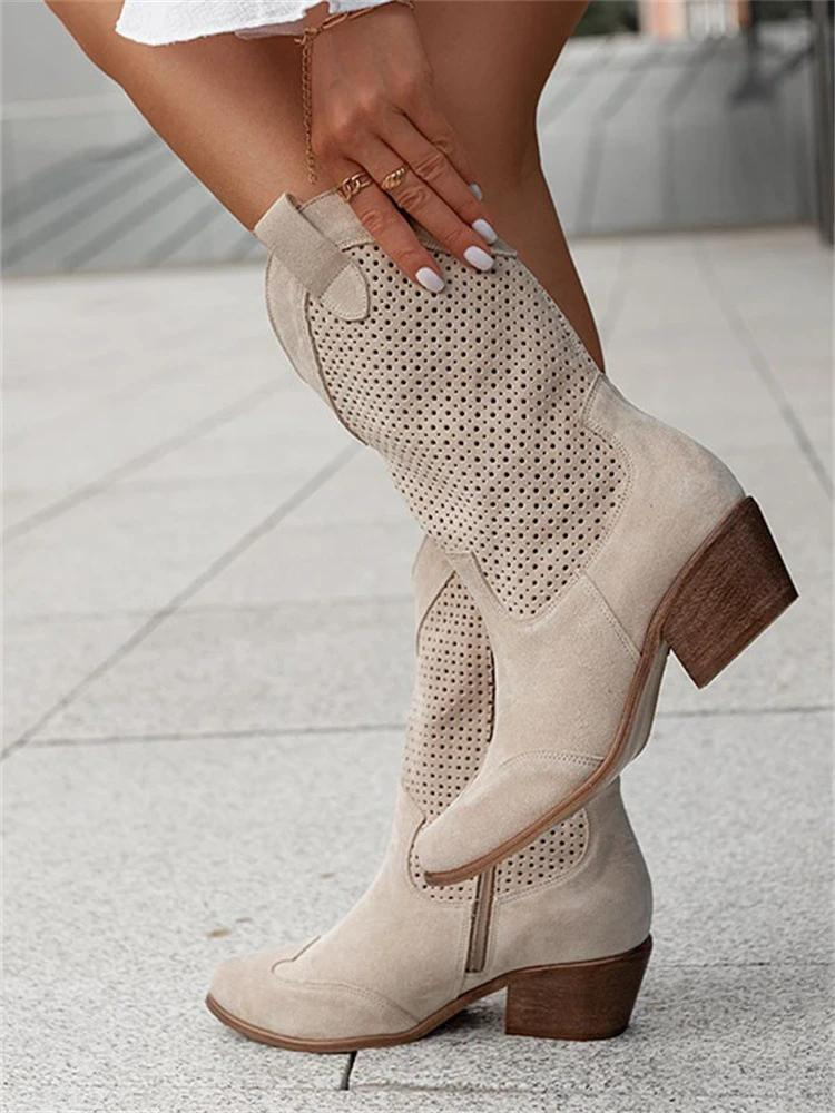 Alba - Bottes de cowboy blanches perforées pour un style frais et moderne