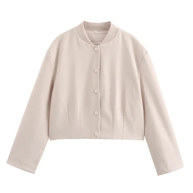 Alessandra | Blazer corto beige minimal con bottoni.