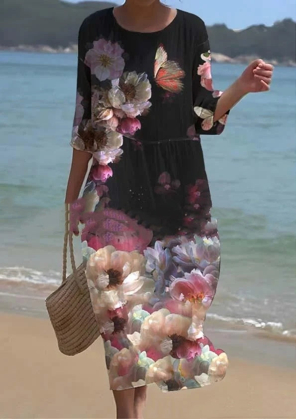 Isla - Blue beach cover-up with elegant floral print