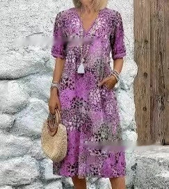 Arlene - Vestido midi estampado con cuello en V