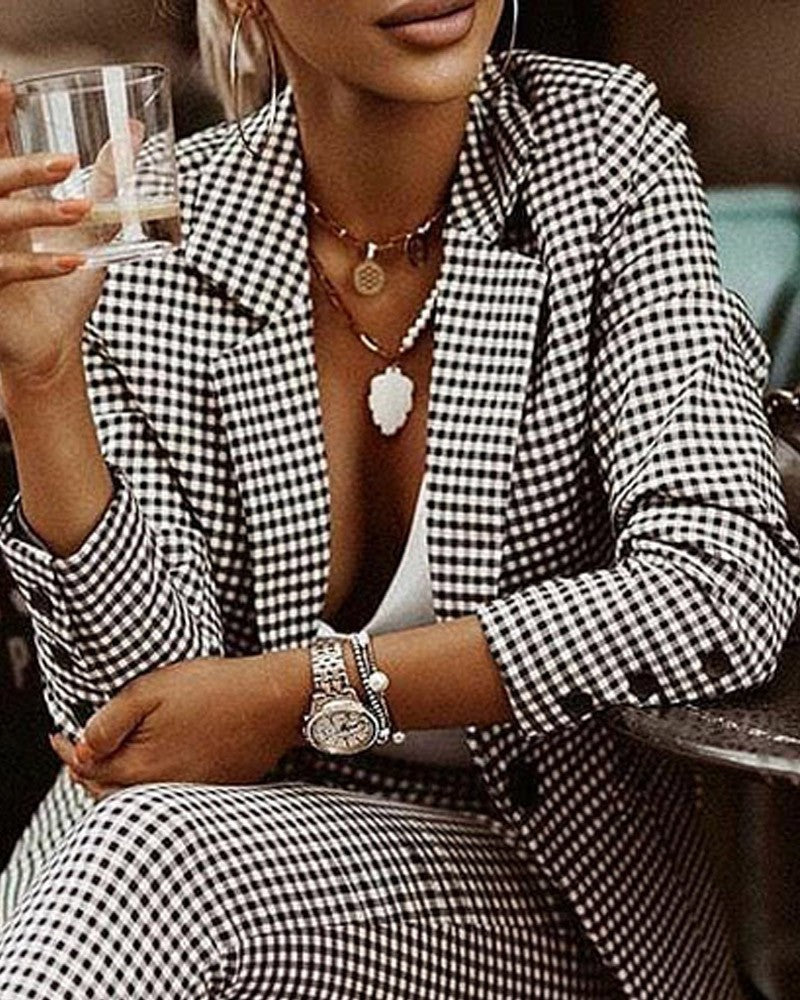 Celeste - Conjunto de blazer con estampado de pata de gallo