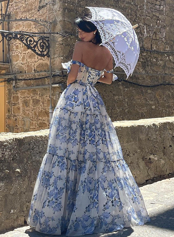 Aurora - Vestido largo floral estilo princesa