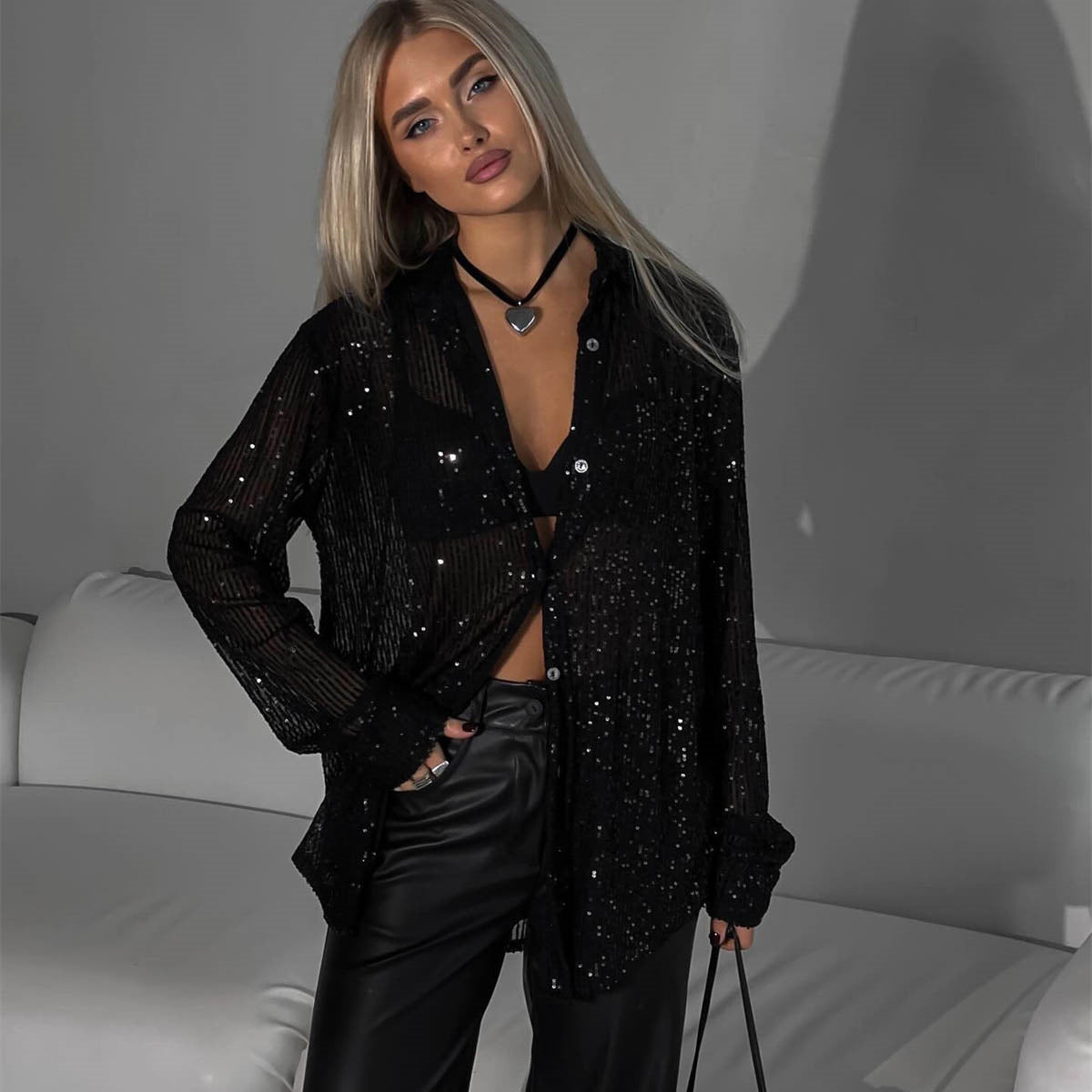 Brisa - Blusa de lentejuelas con brillo