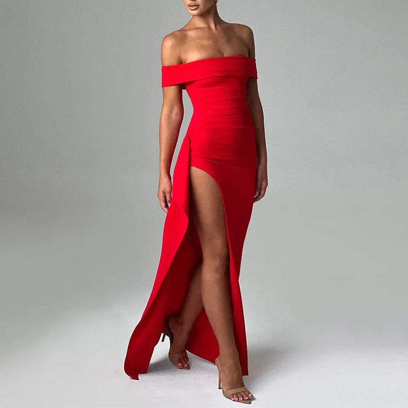 Selena - Vestido con abertura en los hombros
