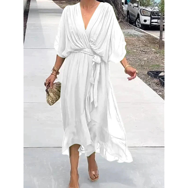 Sabrina - Fließendes V-Ausschnitt-Kleid mit verstellbarem Gürtel