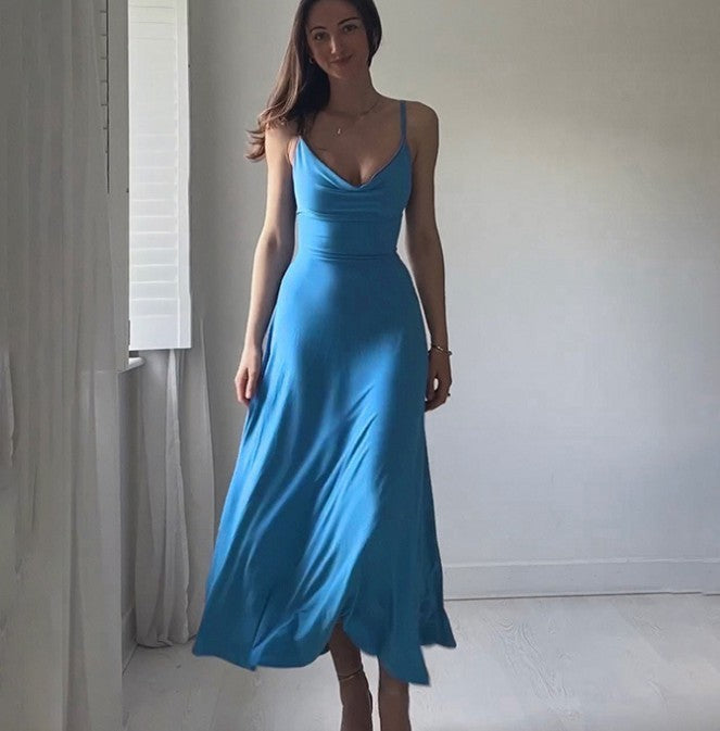 Loida - Blaues ärmelloses Midikleid