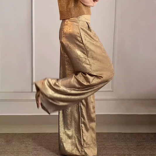 Gala - Pantaloni larghi in oro metallizzato