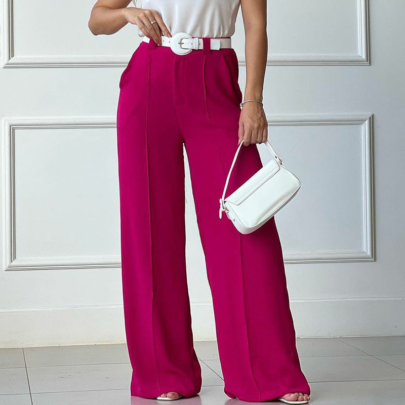 Light blue | Wide-leg, loose-fitting, pleated, solid-colour, casual trousers