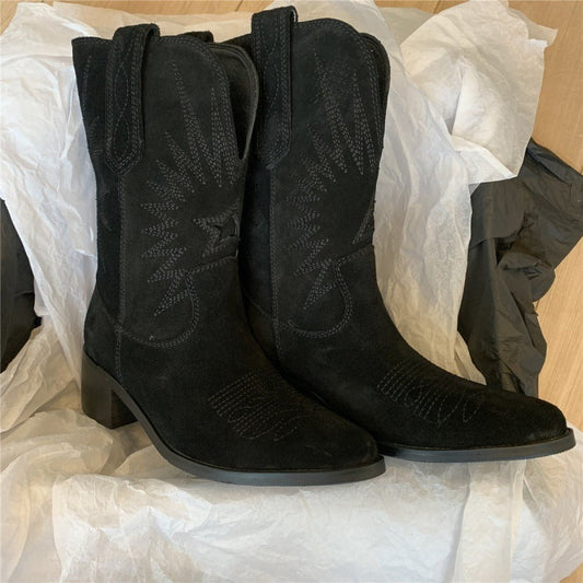 Carmen - Stivali da cowboy in camoscio beige con stile elegante