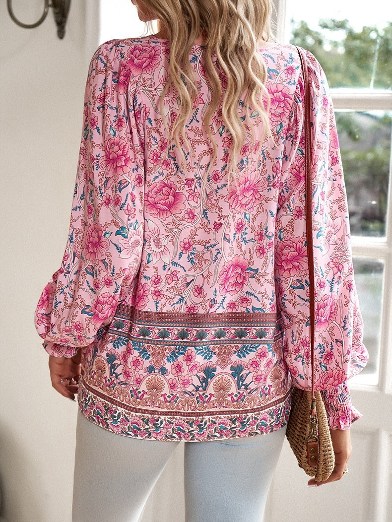 Florinda - Blusa boho floral de manga larga