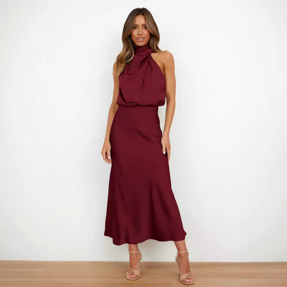 Sabrina - Abito midi in raso con design asimmetrico monospalla