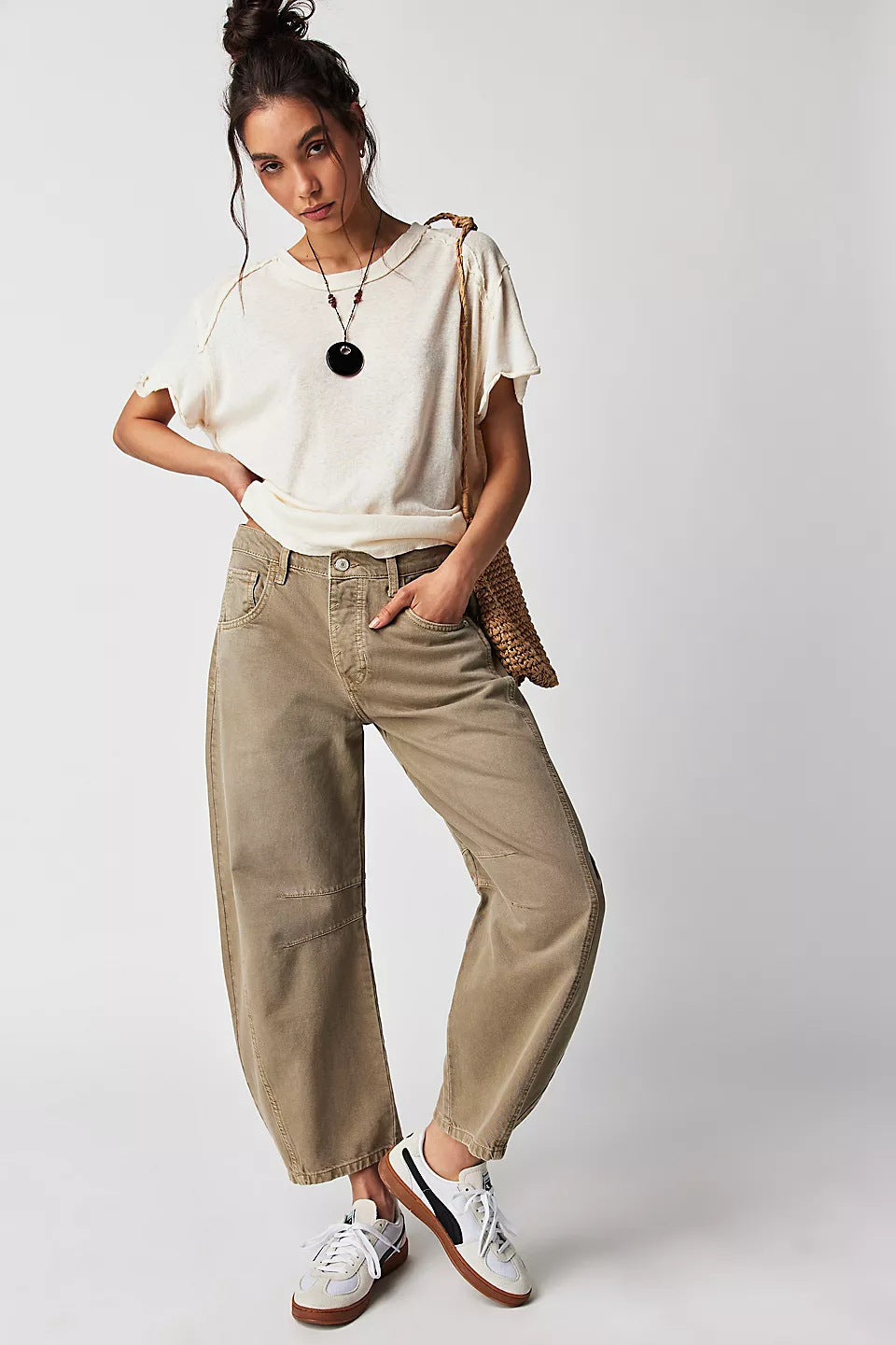 Wynohna | Jeans a vita media con elevato stretch e taglio a barile