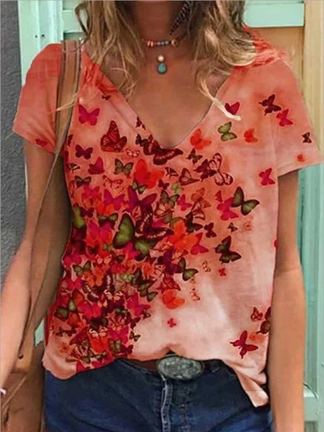 Laila - Camiseta Floral Acuarela Cuello en V