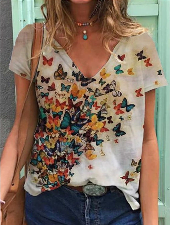 Laila - Camiseta Floral Acuarela Cuello en V