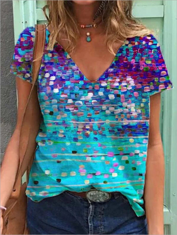 Laila - Camiseta Floral Acuarela Cuello en V