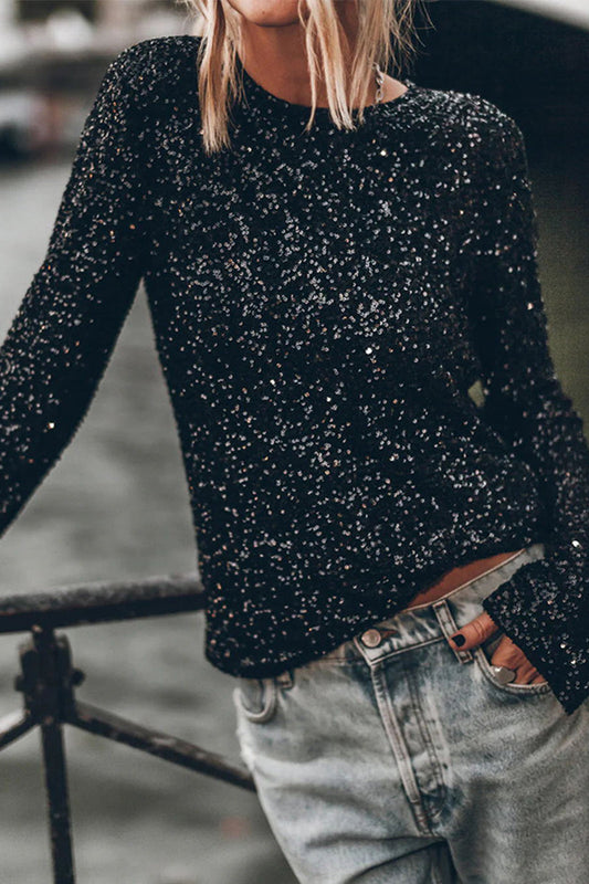 Isabella | Maglia argento con paillettes e maniche lunghe