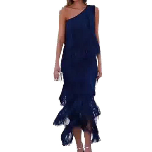 Valeria stido midi with one shoulder and fringes