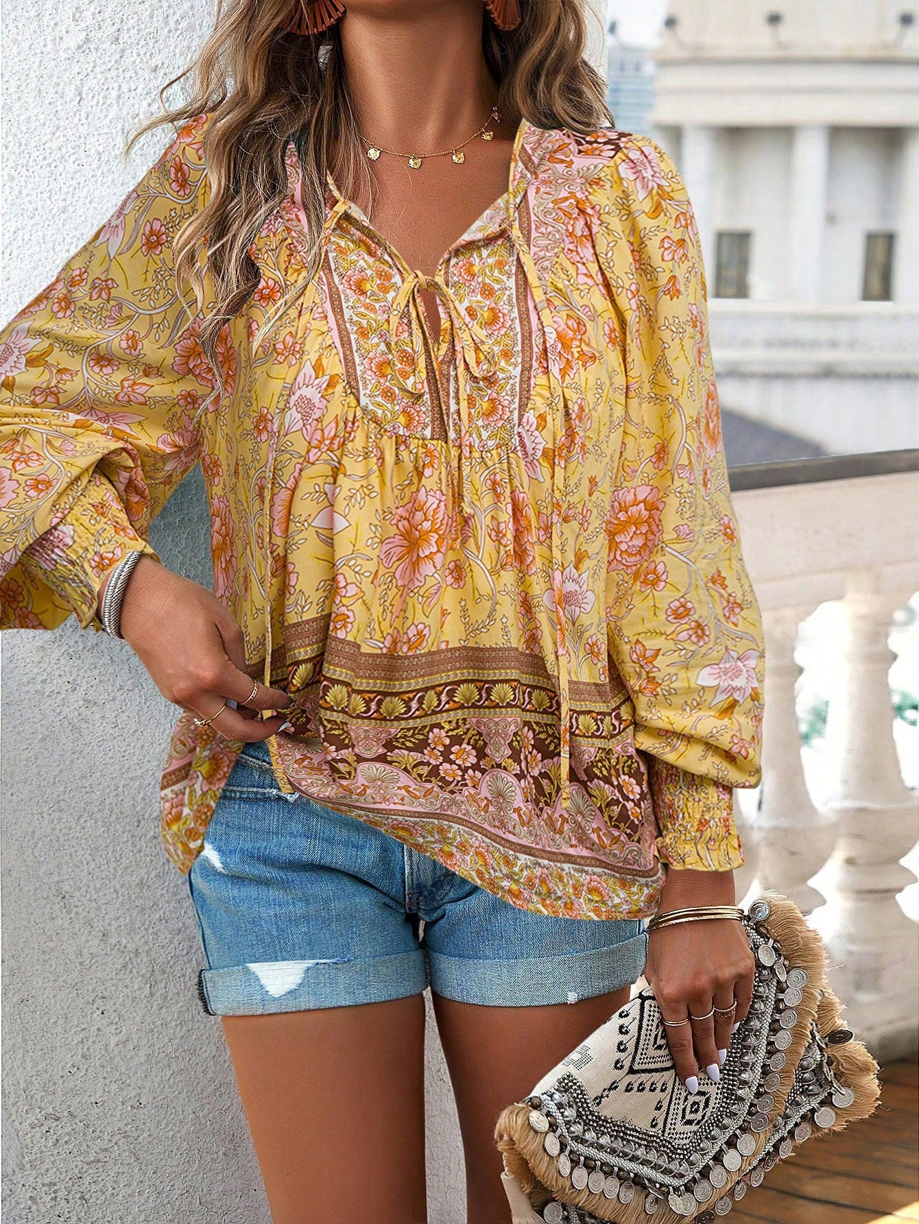 Florinda - Blusa boho floral de manga larga