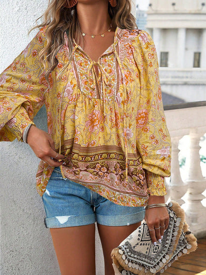 Florinda - Blusa boho floral de manga larga