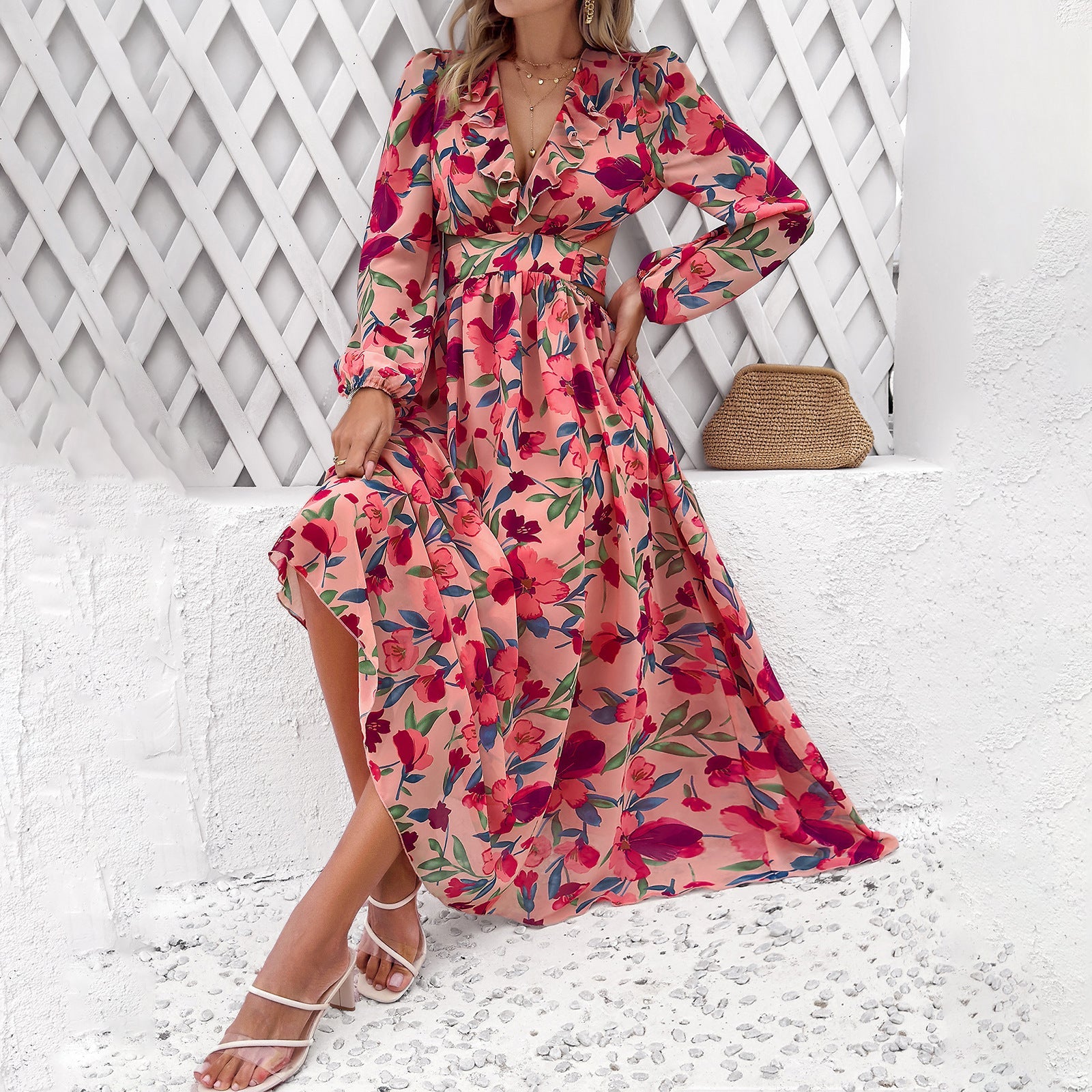 Mireya | Abito casual da donna con stampa floreale, scollo a V e vita aderente