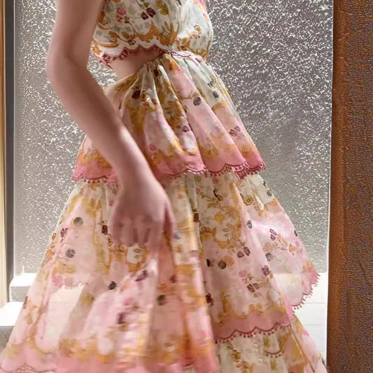 Estela - Maxivestido floral bordado en capas