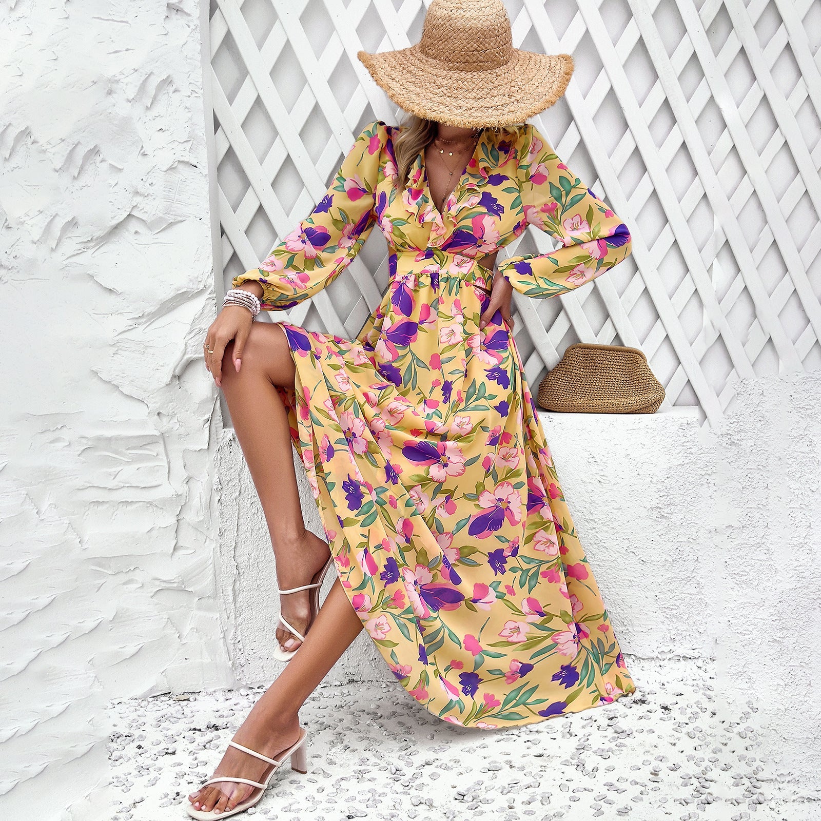 Mireya | Abito casual da donna con stampa floreale, scollo a V e vita aderente