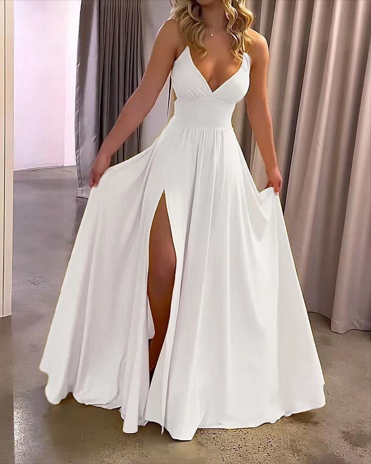 Maxi abito fluido con scollo a V e spacco