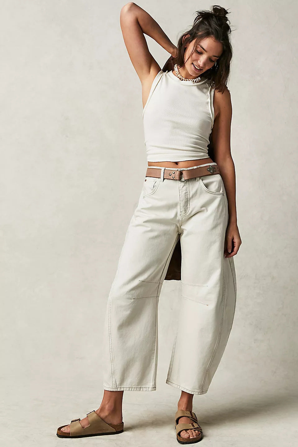Wynohna | Jeans a vita media con elevato stretch e taglio a barile