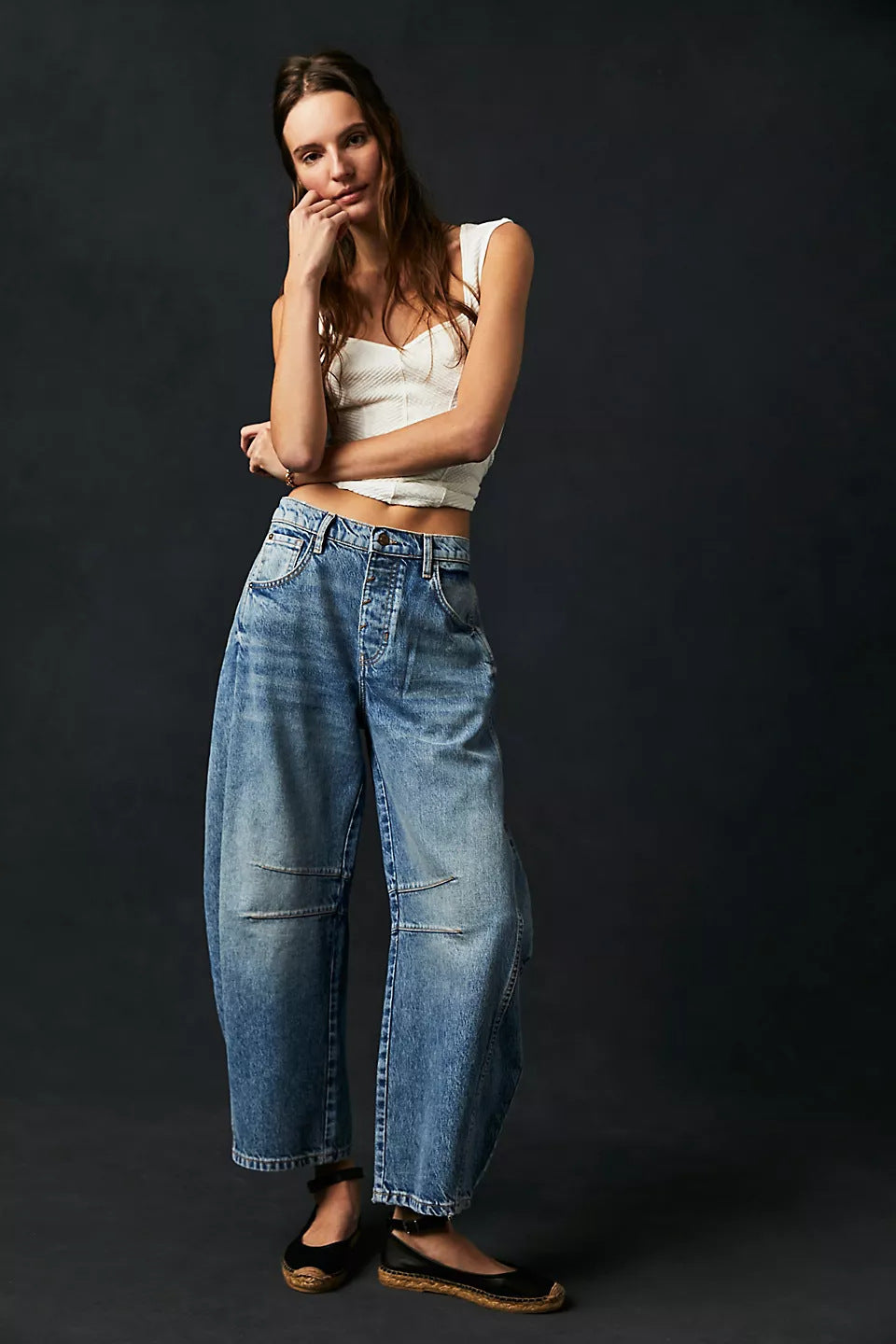Wynohna | Jeans a vita media con elevato stretch e taglio a barile