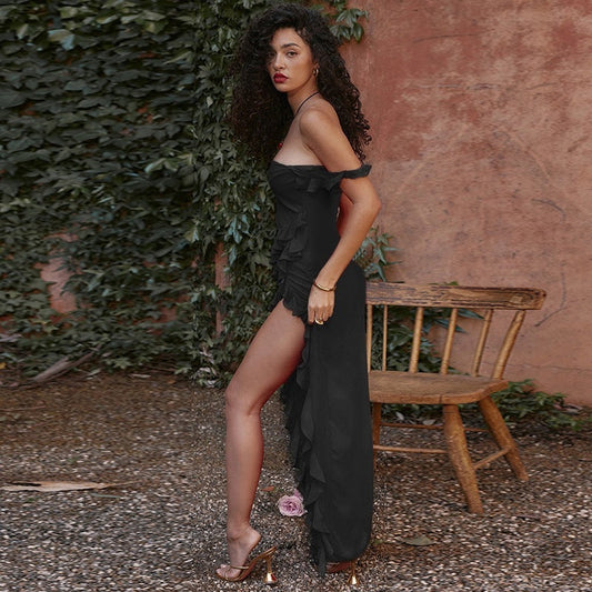 Sabrina - Elegante abito lungo senza maniche con volant e comfort senza pari