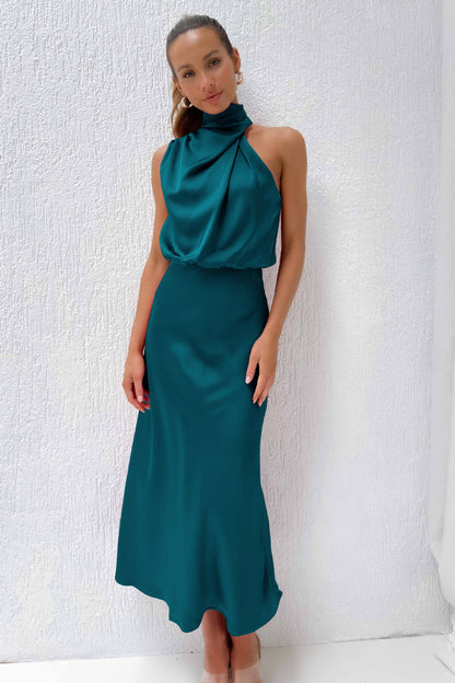 Sabrina - Abito midi in raso con design asimmetrico monospalla