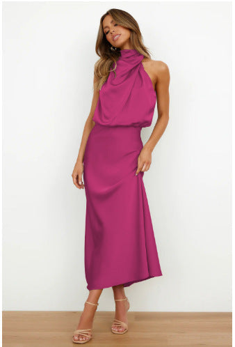 Sabrina - Abito midi in raso con design asimmetrico monospalla